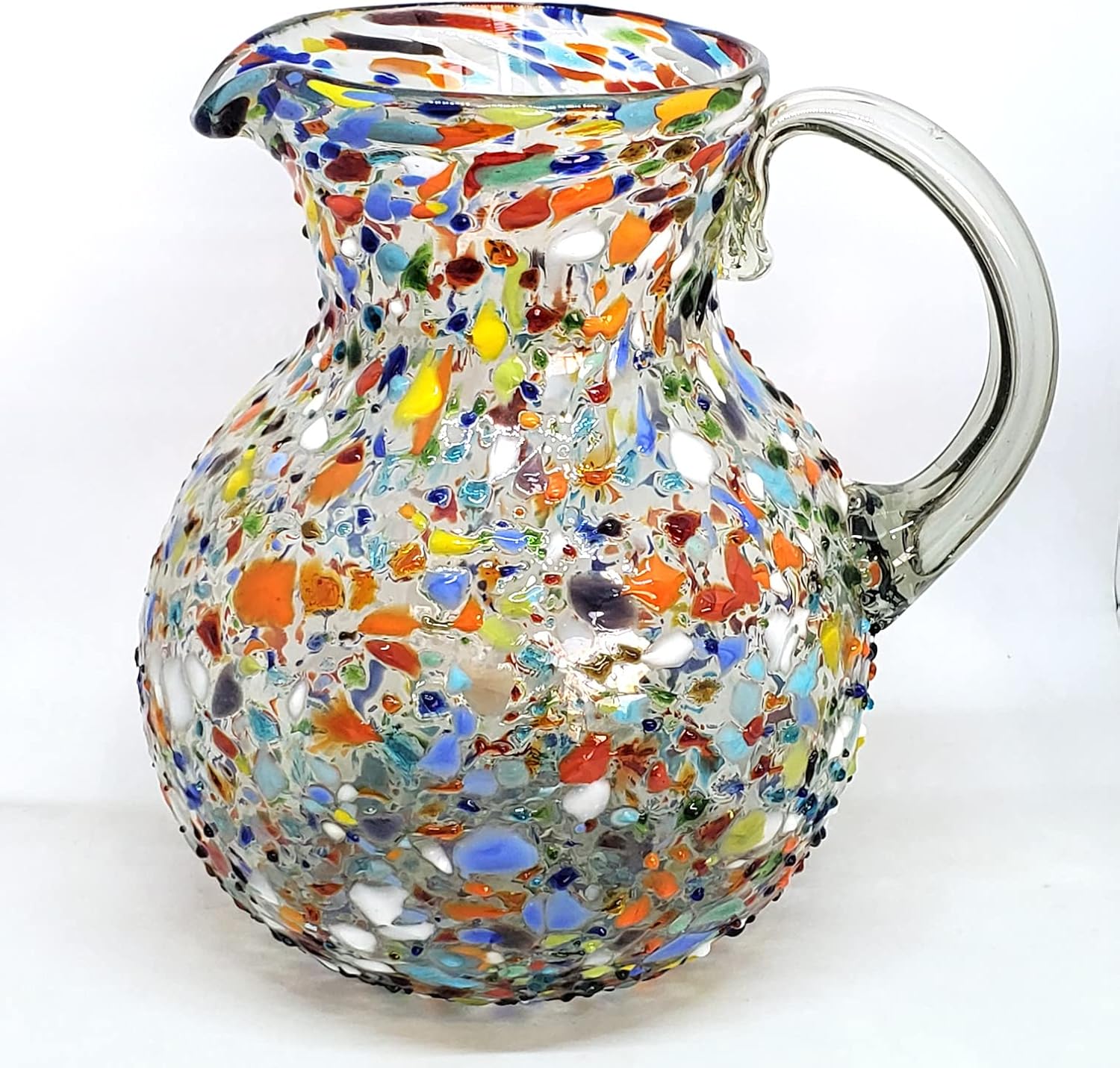 Confetti Rocks 120 oz Large Bola Pitcher, Recycled Glass, Lead-free, Toxin-Free (Pitcher) Multicolor