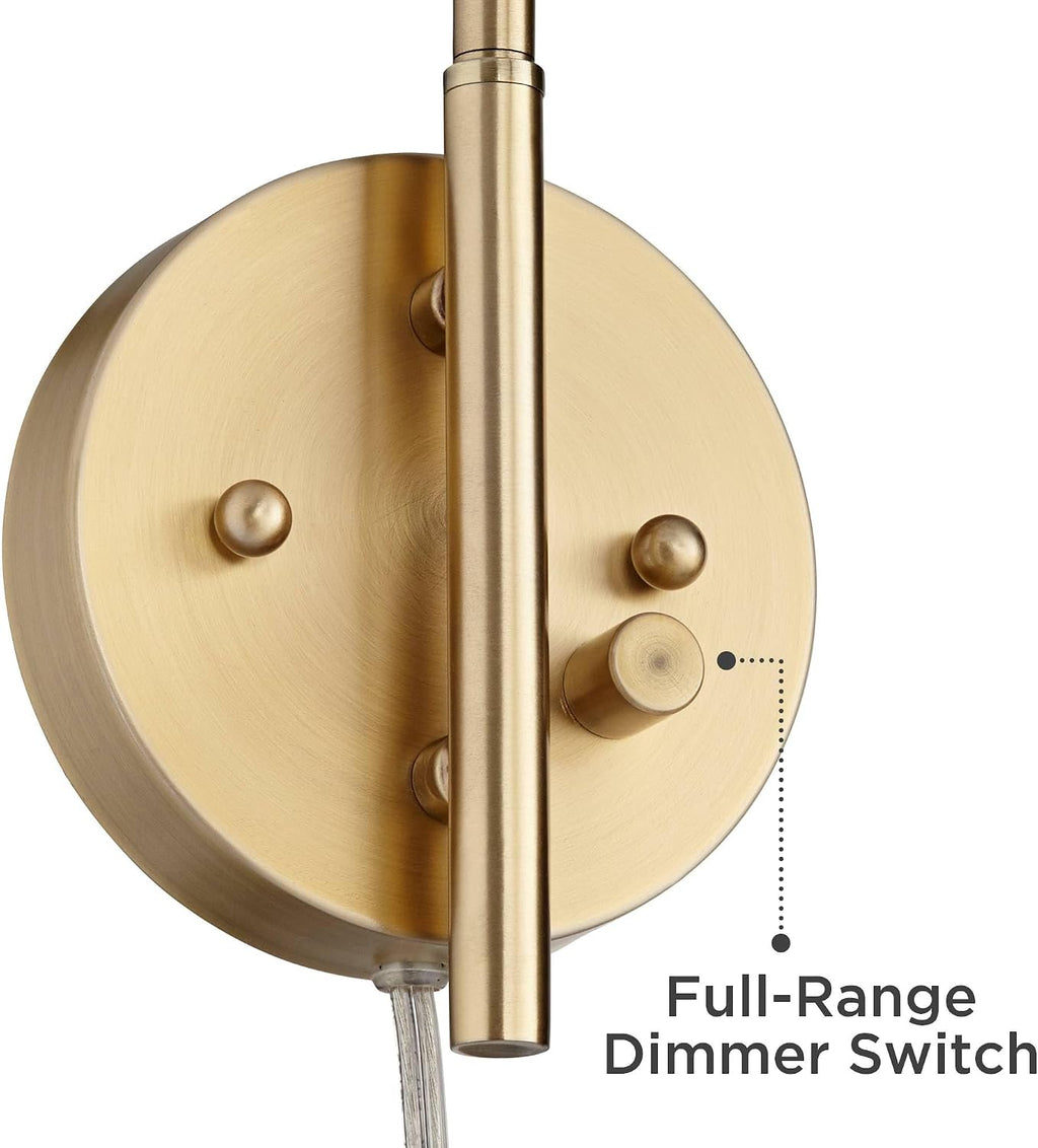 360 Lighting Colborne Mid Century Modern Swing Arm Wall Lamps Set of 2 Antique Brass Gold Black Plug-in Light Fixture Up Down Metal Shade for Bedroom Bedside Living Room Reading House Home
