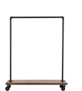 Industrial Pipe Rolling Clothing Rack with Solid Wood Shelf on Wheels by William Robert's Vintage