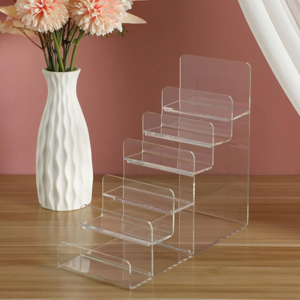 Cabilock Acrylic Purse Display 6- Tier Display Stand:4pcs Acrylic Riser Display Shelf Wallet Display Stand Holder Shelf Storage- Holds Womans Purse, Hanging Bag