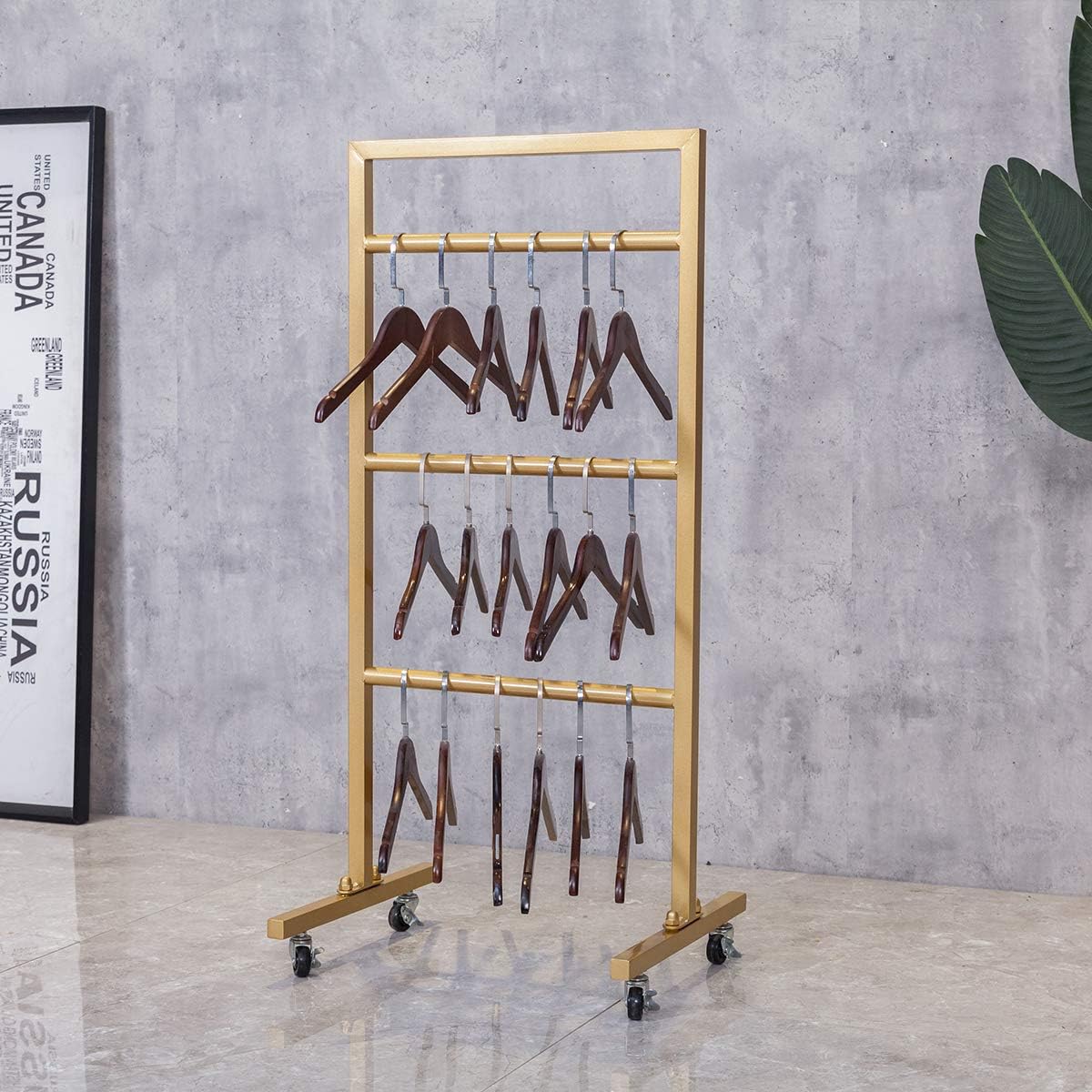 Simple Modern Heavy Duty Metal Rolling Hanger Storage Rack with Wheel,Retail Display Floor-Standing Towel Pants Scarf Organizer Shelves (Gold, 3 Tier)