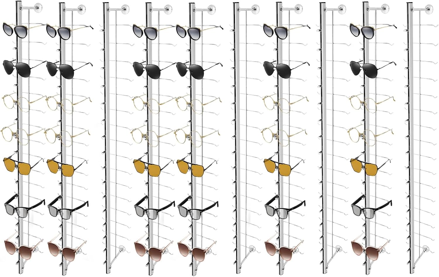 10 Pcs Aluminum Eyeglass Display Rod, Wall Mount Sunglasses Display Stand Holder Organizer for Optical Store & Home Use (48 Inch, Hold 16 Frames)