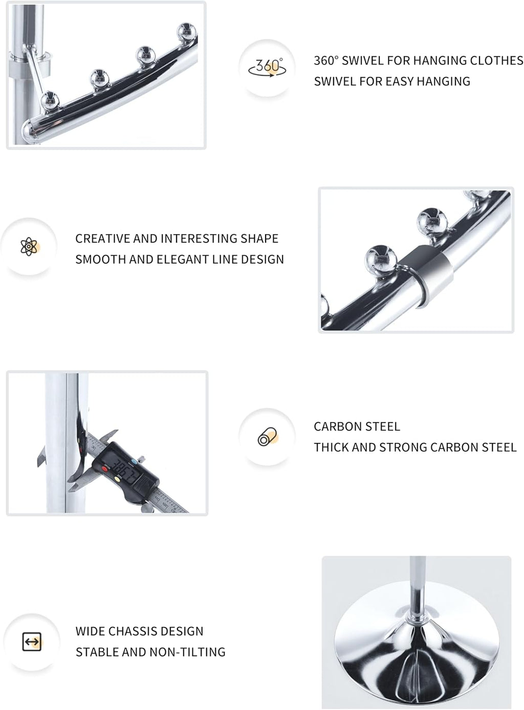 HKaikzo Freestanding 360° Rotating Clothing Rack, Height Adjustable Heavy Duty Metal Spiral Garment Display Rack Modern Coat Stand for Shops, Boutique, Entrance Hall, Bedroom Space Saving