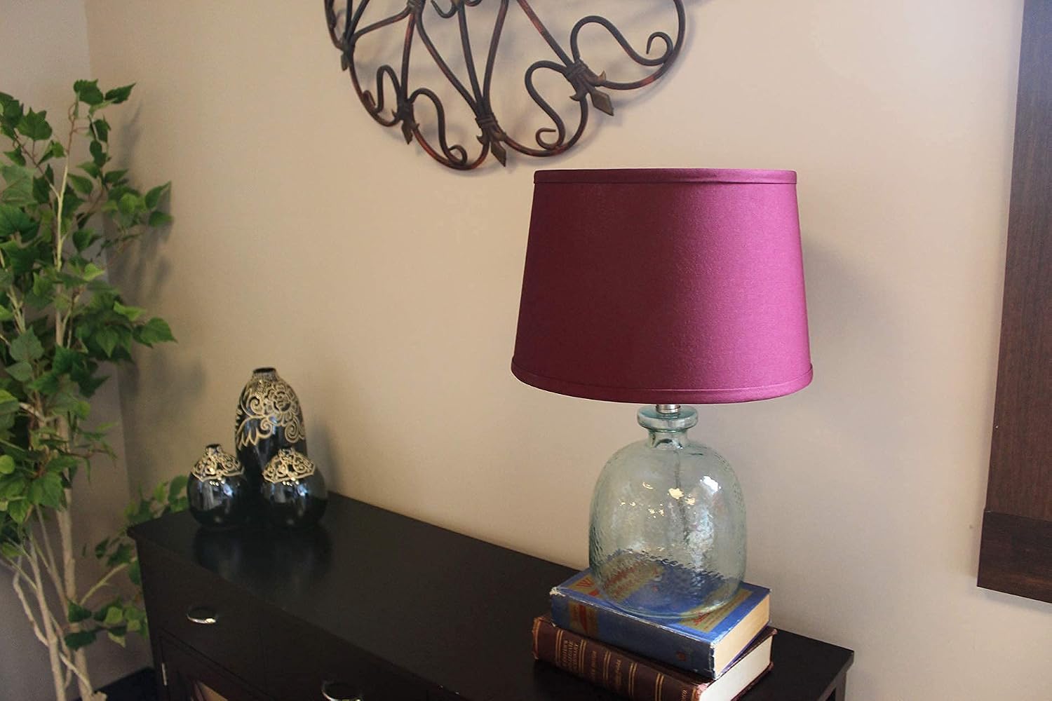 FenchelShades.com Set of 2 Lampshades 10' Top Diameter x 12' Bottom Diameter x 8' Slant Height with Washer (Spider) Attachment. Attaches to Lamps with an existing Harp (not included) (Linen Burgundy)