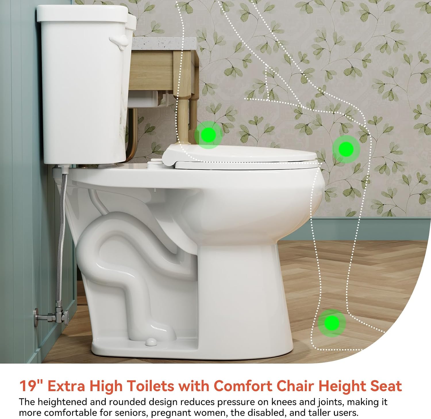 HOROW 19 Inch Tall Toilets, Extra High Toilets with Comfortable Chair Height Seat, 1.28 GPF Single Flush Two-Piece Toilet, 12' Rough In Round Bowl for Seniors, Pregnant, Disabled & Tall Person, White