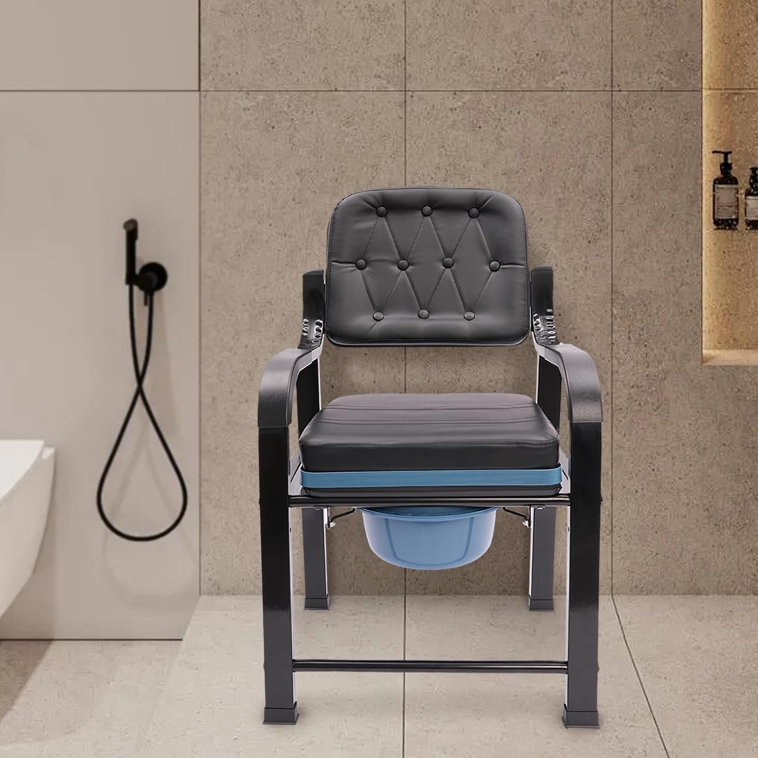 Bedside Commode Chair for Elderly, Versatile 3 in 1 Shower Chair with Arms and Back, Bedside Commode for Toilet, Raised Toilet Seat with Removable Commode, Height Adjustable, up to 551 lbs