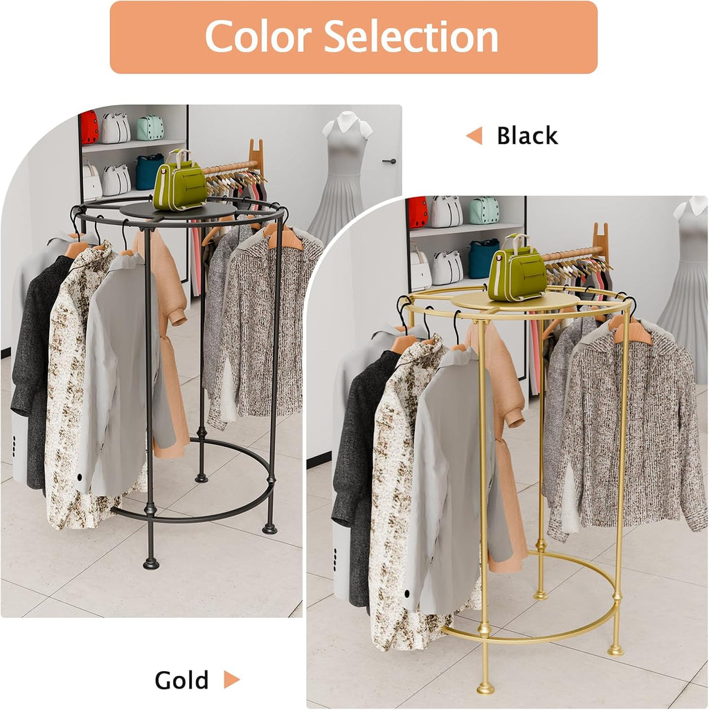 Round Garment Rack,Freestanding Round Clothing Rack,Iron Clothes Hanging Rack with Topper,Metal Clothing Rack for Shopping Malls Retail Boutique Display Laundry Rooms Bedroom (Gold)