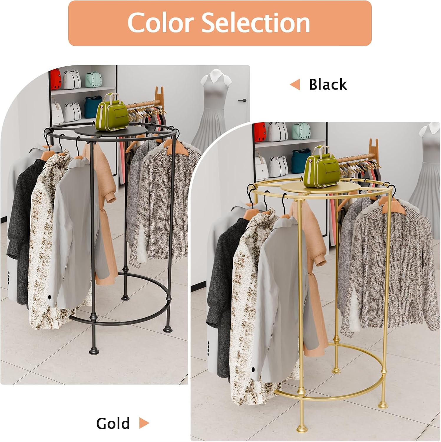 Round Garment Rack,Freestanding Round Clothing Rack,Iron Clothes Hanging Rack with Topper,Metal Clothing Rack for Shopping Malls Retail Boutique Display Laundry Rooms Bedroom (Gold)