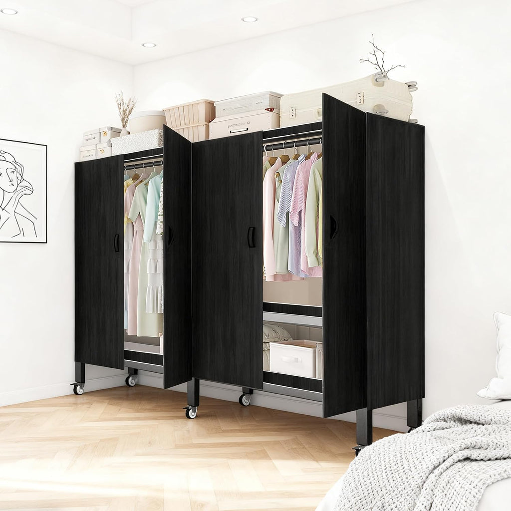 Rolling Clothes Rack with Magnetic Door, Metal Clothing Rack Load 2000lbs, Foldable Portable Wardbe Closet for Hanging Cloth, Garent Racks for Bedroom Closet Sytem (KT-CMX, 49.21in)