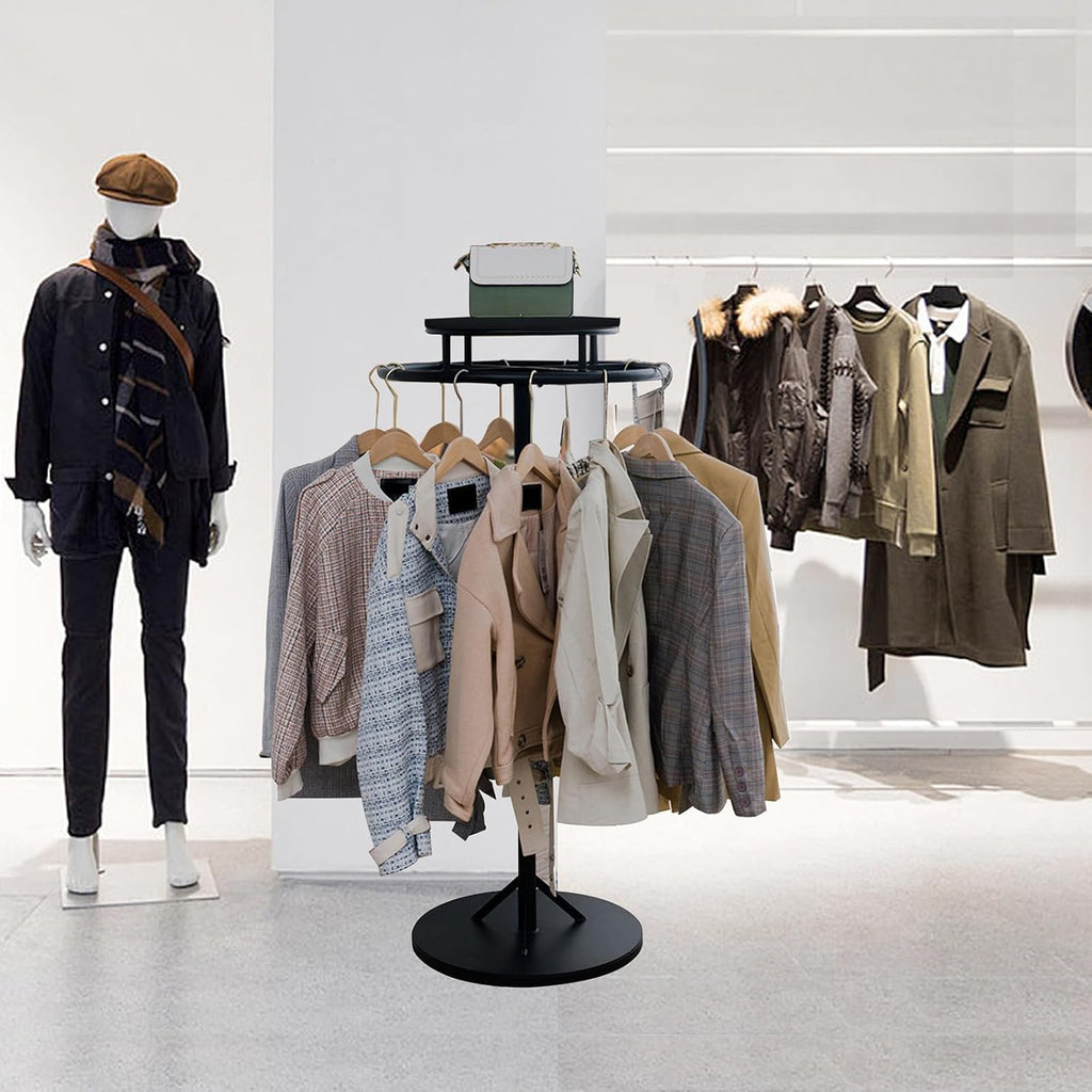 Round Garment Rack, Floor Standing Rotatable Clothing Rack, Clothes Retail Display Stand, for Bedroom Boutique Commercial Shop Laundry Room