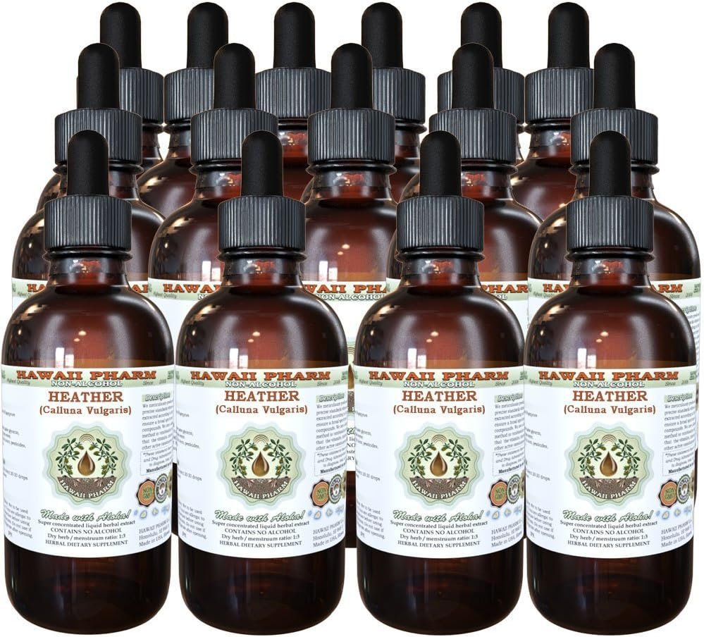 Hawaii Pharm Heather Alcohol-Free Liquid Extract, Heather (Calluna Vulgaris) Dried Leaf and Flower Glycerite Natural Herbal Supplement 15x4 oz