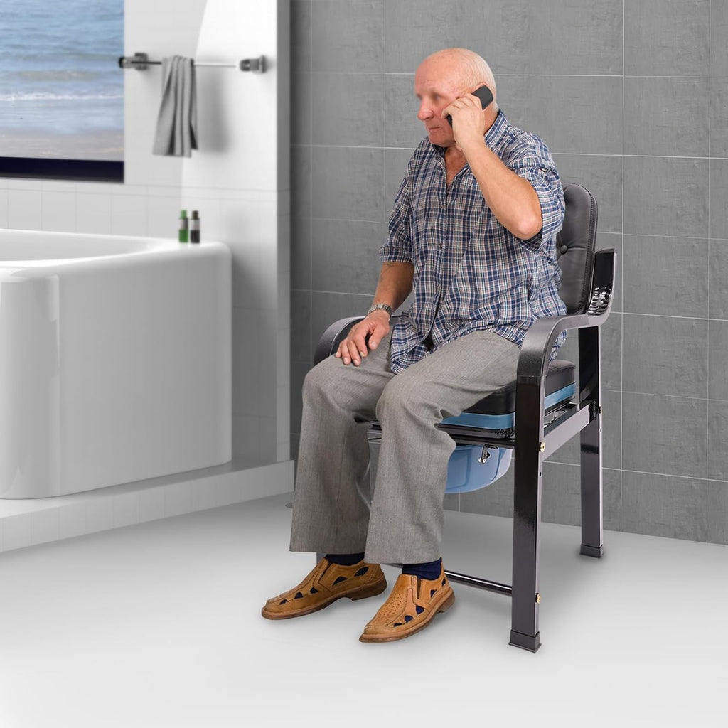 4 in 1 Shower Commode Chair with 4 Non-Slip Feet, 551Lbs High Load-Bearing Bedside Commode Heavy Duty Chair Shower Toilet Seat Bathroom Assistance Wheelchair for Elderly Pregnant and Disabled