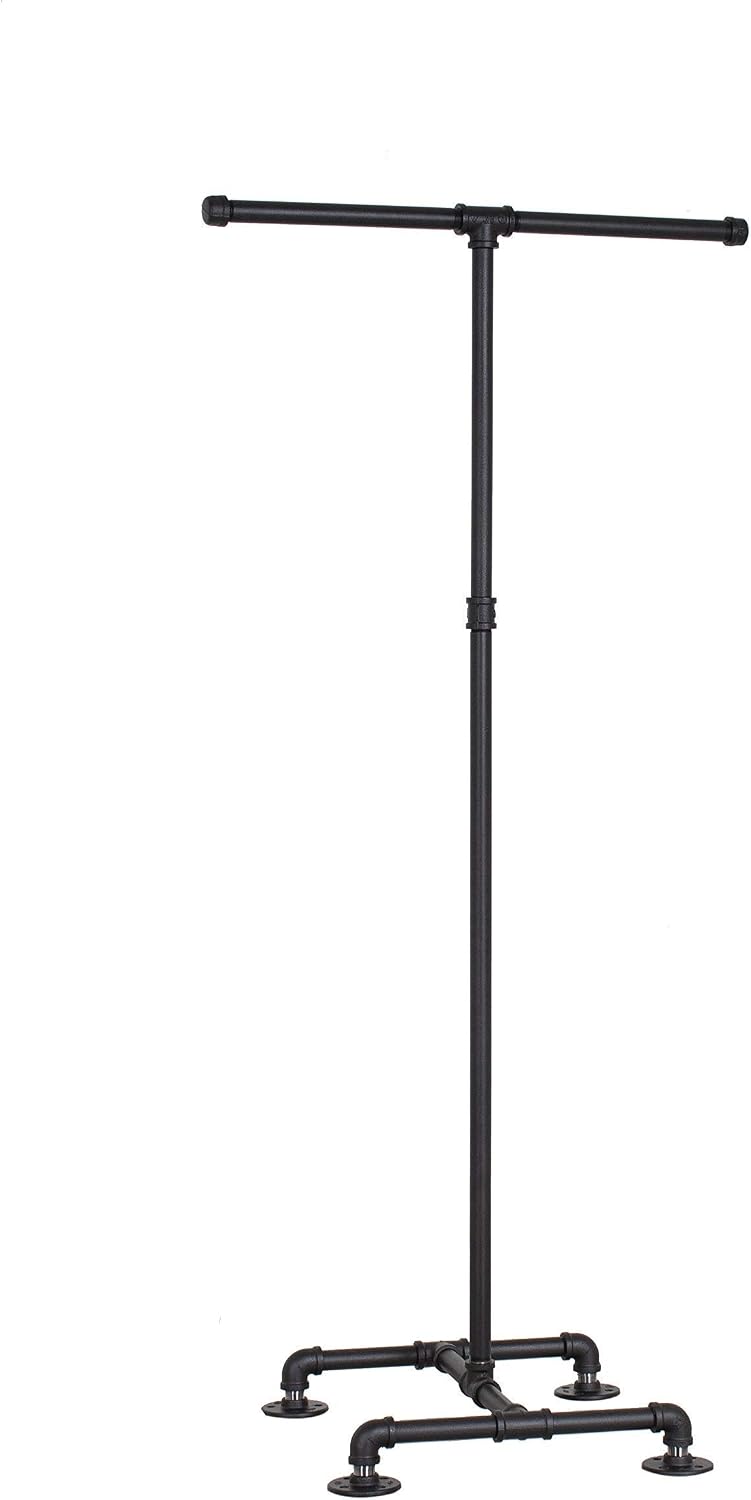 William Robert's Vintage Industrial Clothing Rack Heavy Duty Pipe 2-Way Black Powder Coated for Retail Store and Home