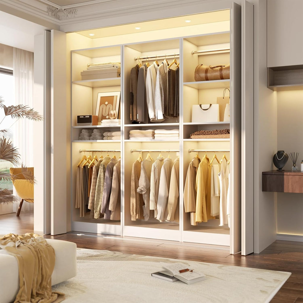 Unikito Freestanding Closet System, 25' Closet Organizer Wardrobe with Hanging Rods & Shelve, Adjustable Clothes Garment Rack, Sturdy Walk in Closet Tower, Easy Assembly, 25' W x 16' D x 80' H, White