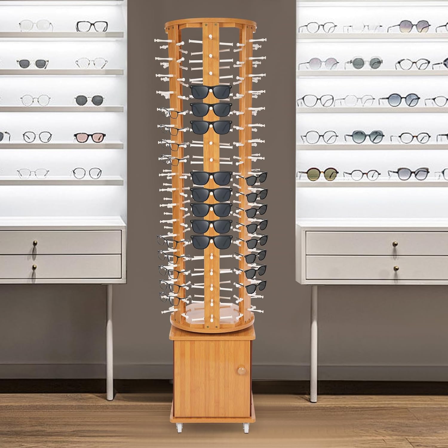 Sunglasses Retail Display Rack,Rotating Glasses Rack,108 Pairs Sunglasses Holder,Eyewear Storage Organizer w/4 Wheels