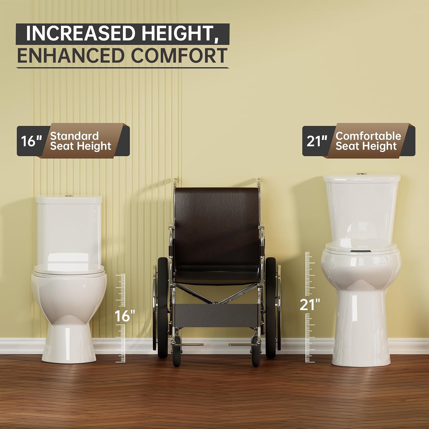 SUPERFLO Elongated Tall Toilet 21 Inch White, Extra Tall Toilets for Elderly with Dual Flush & Rough in 12 Inch, High Toilets for Bathrooms Tall Height for Seniors & Tall Person