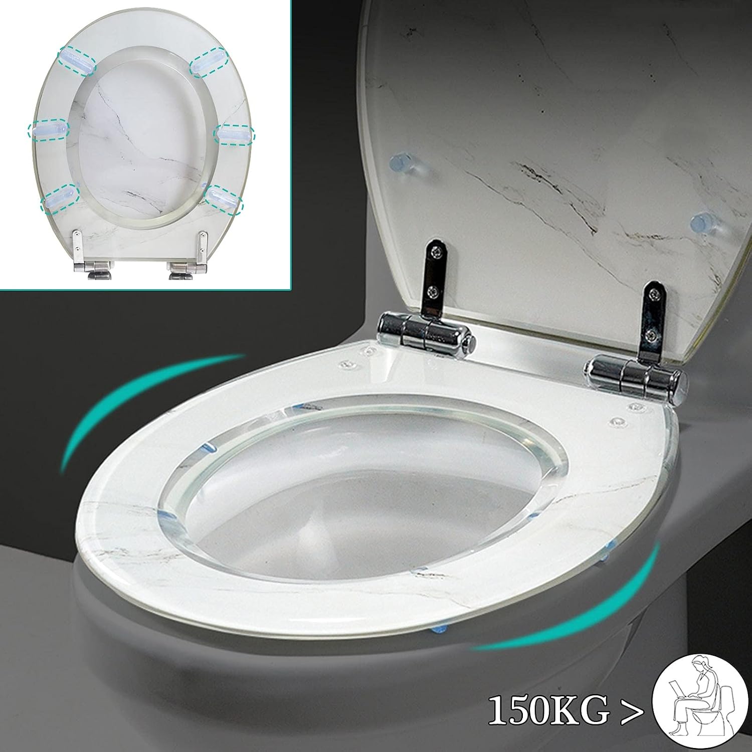 Toilet Seat Quick Release Toilet Seat, Soft Close Toilet Lid Oval Shape, Resin Toilet Seat Adjustable Hinges ，Bathroom Accessory