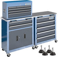 LARBANKE 5-Drawer Tool Chest & 8-Drawer Tool Cabinet with Stainless Steel Countertop, Locking System & Connection Buckle,Cabinet Featuring 360° Swivel Wheels with Brakes&Foot Pads,Blue