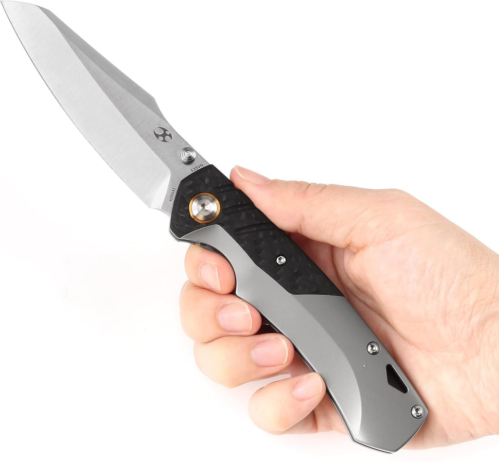 KANSEPT Weim Pocket Folding Knives for Men EDC Camping Folding Knife 3.28'' Satin CPM S35VN Material Pocket Folding Knife with Titanium + Twill Carbon Fibe Handle K1051A1
