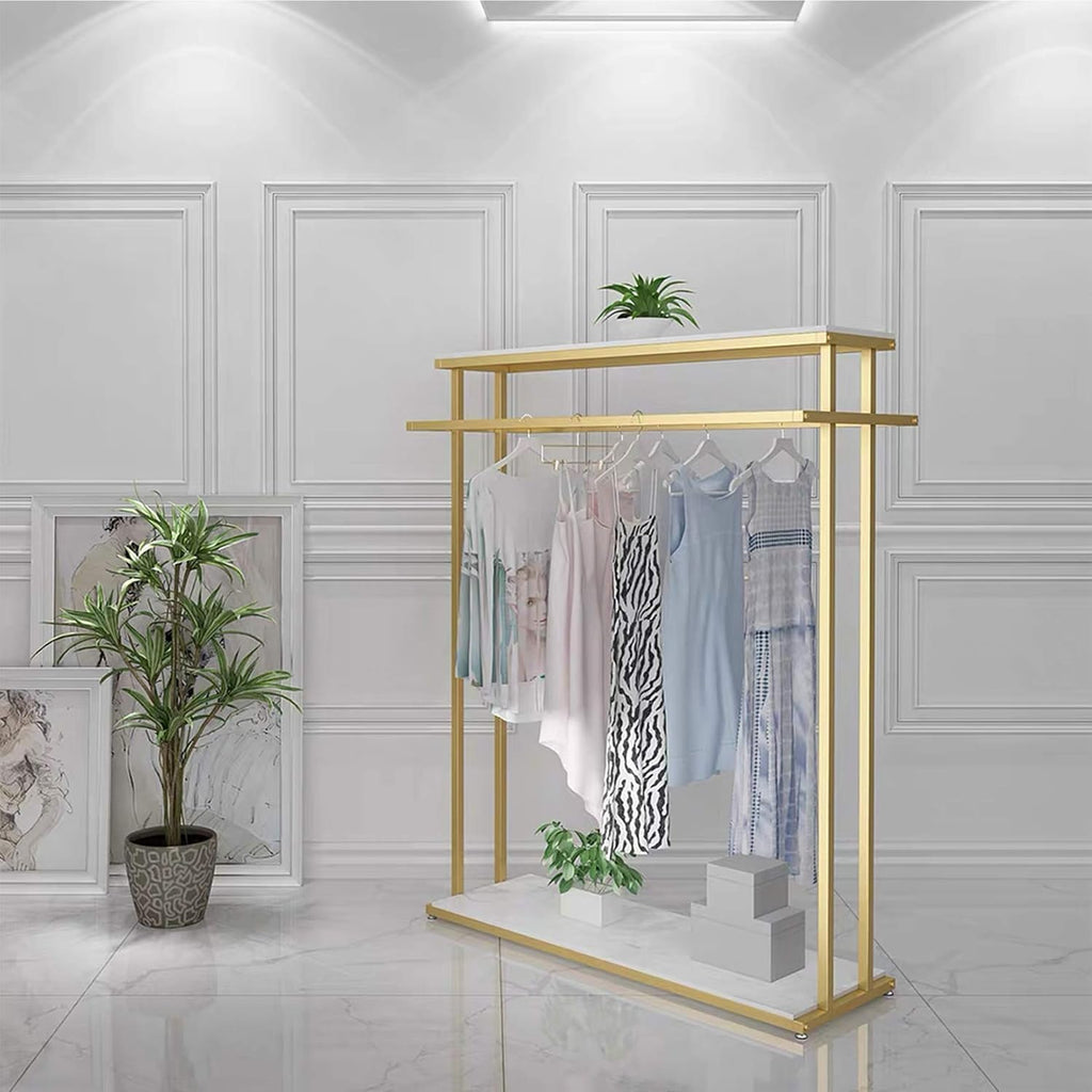 Heavy Duty Clothing Display Rack,Clothing Store Rolling Garment Rack with Wheel,Commercial Grade,Floor-Standing Double Hanging Retail Clothes Shelves