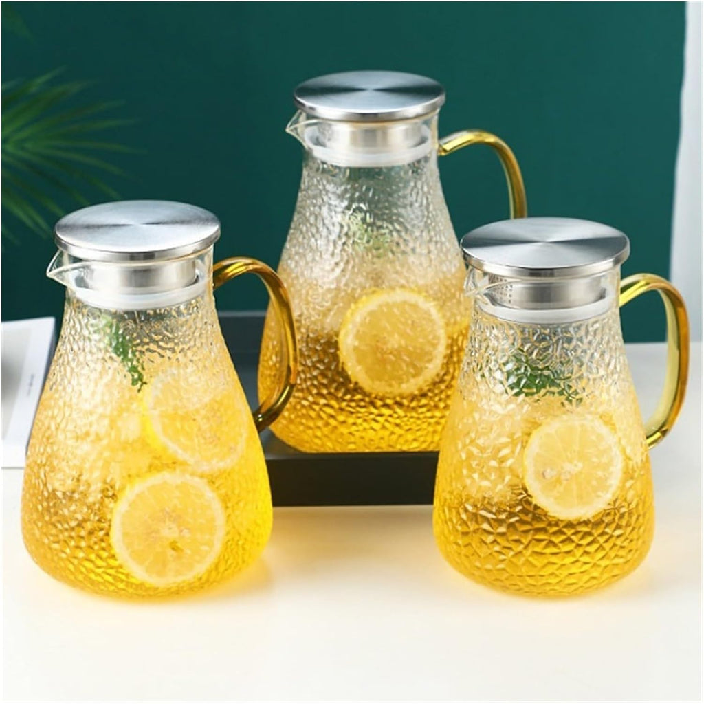 Beverage Serveware Cold kettle glass cold water cup household hammer pattern high temperature resistant teapot large capacity cold kettle set Water Carafe(1800ml)