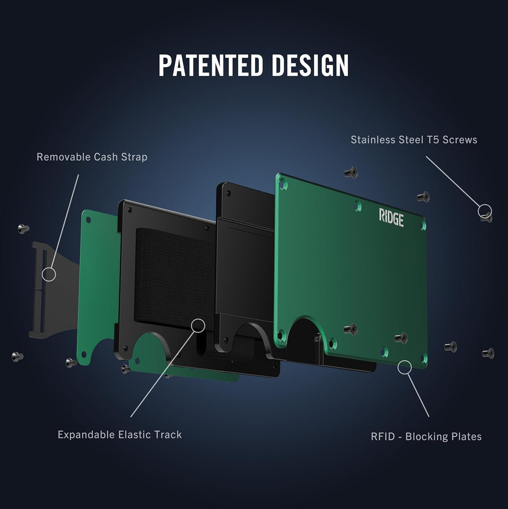 The Ridge Secure Essentials Bundle: Minimalist RFID-Blocking Slim Wallet with Cash Strap Forest Green & Compact Key Organizer Set Aluminum Black