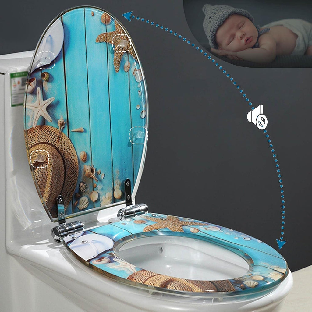 Toilet Seat Quick Release Toilet Seat, Heavy-Duty Soft Close Toilet Lid Oval Shape, Environmentally Friendly Resin Toilet Seat Adjustable Hinges