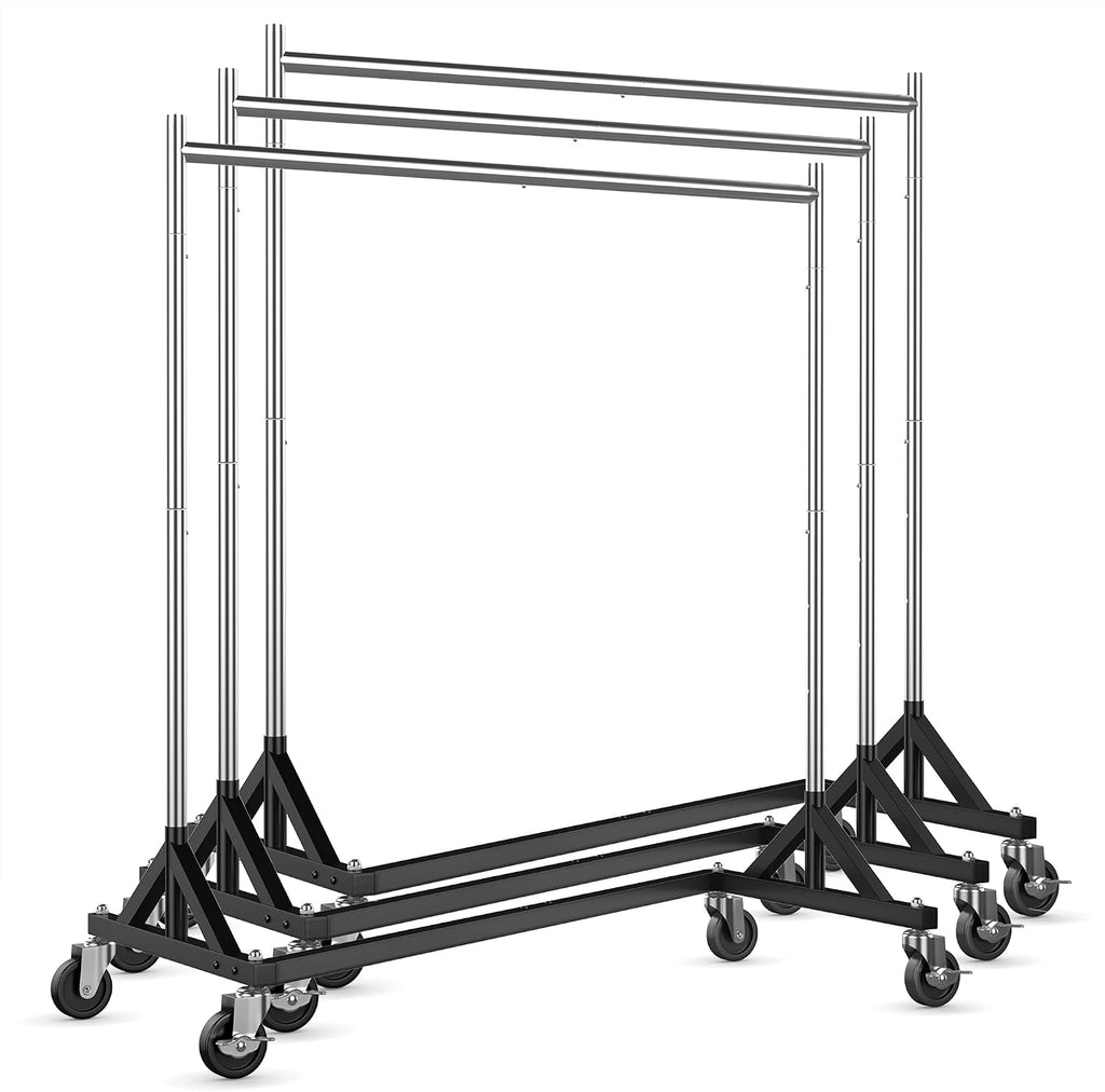 HOKEEPER Clothes Rack Z Rack Clothing Rack Commercial Garment Rack with Lockable Wheels Height Adjustable Coat Rack Heavy Duty Clothes Rack for Bedroom, Living Room, Laundry, Balcony 71' H, 3 Pack
