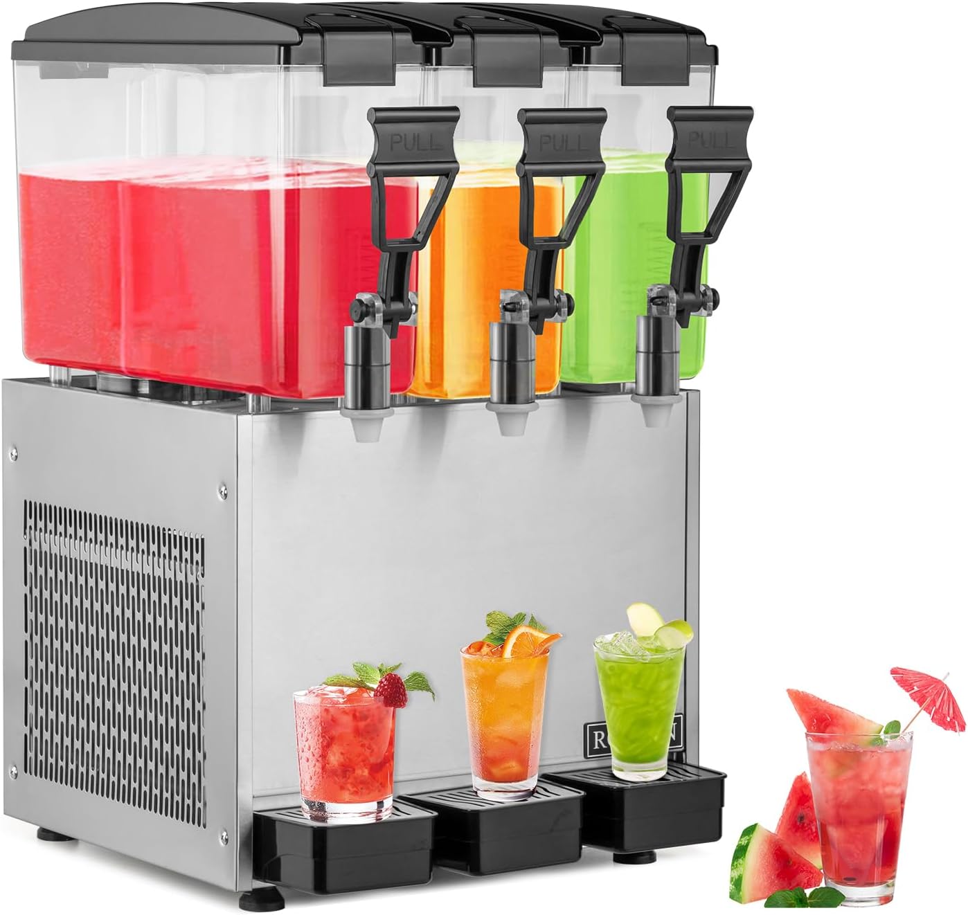 ROVSUN Commercial Juice Dispenser 2.6Gal X 3 Tanks, Cold Drink Dispenser Commercial Beverage Dispenser Stainless Steel with Thermostat Controller for Home Restaurant Bar Party 110V/60HZ