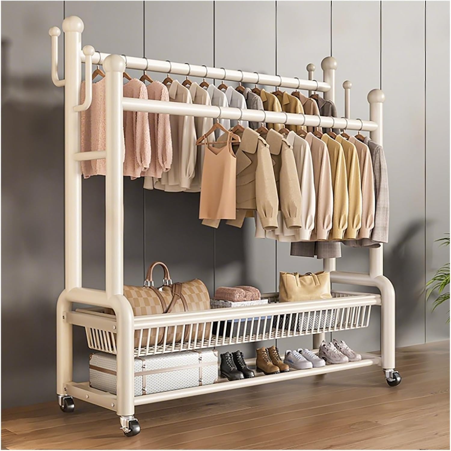 Heavy Duty Clothes Rack, Rolling Garment Rack With Wheels, Clothing Racks, Metal Portable Wardrobe Closet Racks For Bedroom, Entry Hall(White,120cm/47.2in)