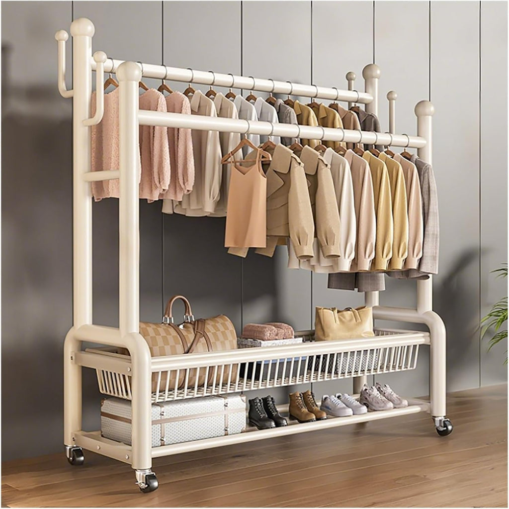 Heavy Duty Clothes Rack, Rolling Garment Rack With Wheels, Clothing Racks, Metal Portable Wardrobe Closet Racks For Bedroom, Entry Hall(White,100cm/39.4in)