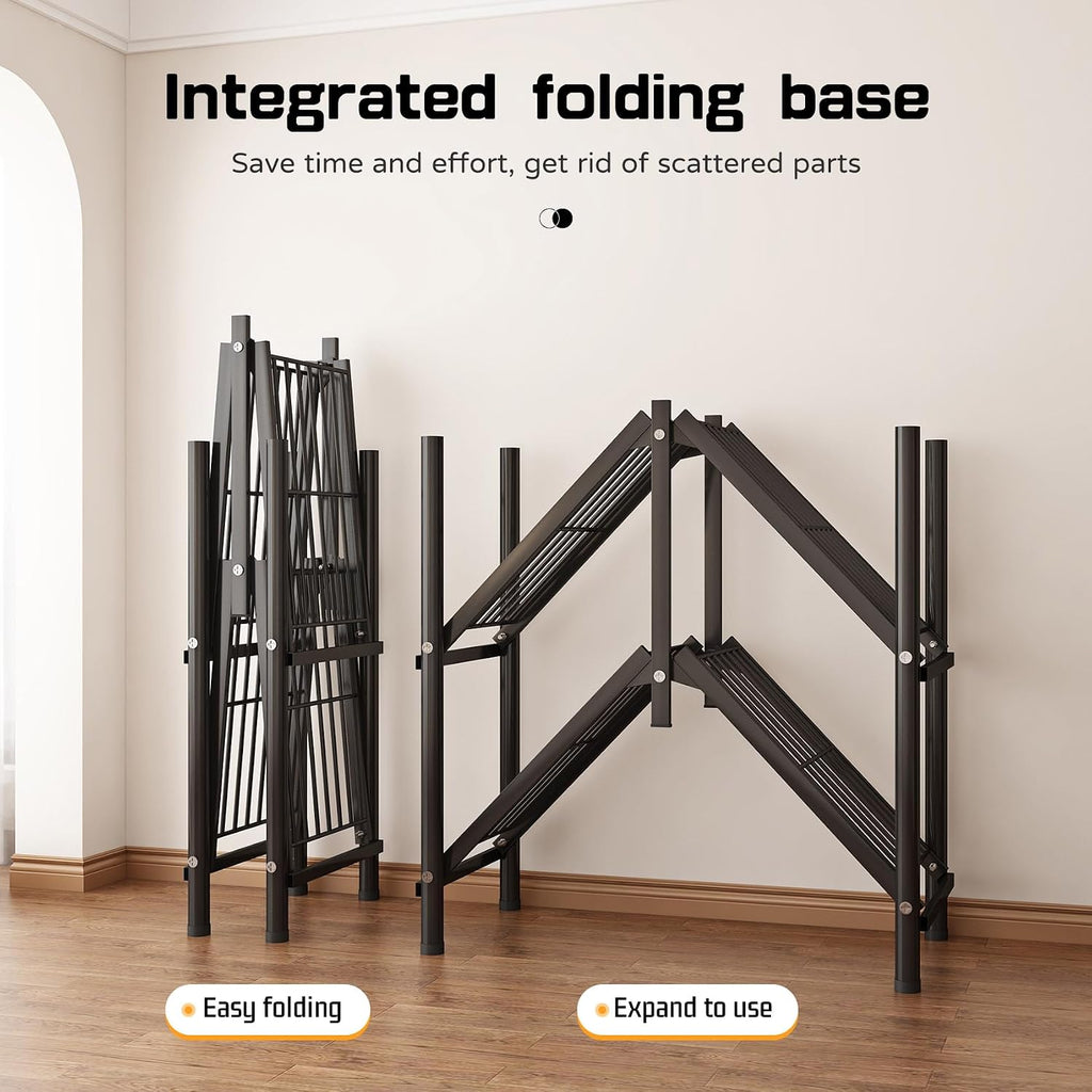 Foldable Clothes Hanger with Cover Portable Wardrobe, Metal Standing Armoire Wardrobe Clothes Rack with Gray Fabric Cover,One-Piece Folding Base,25MM Steel Tube for Bedroom