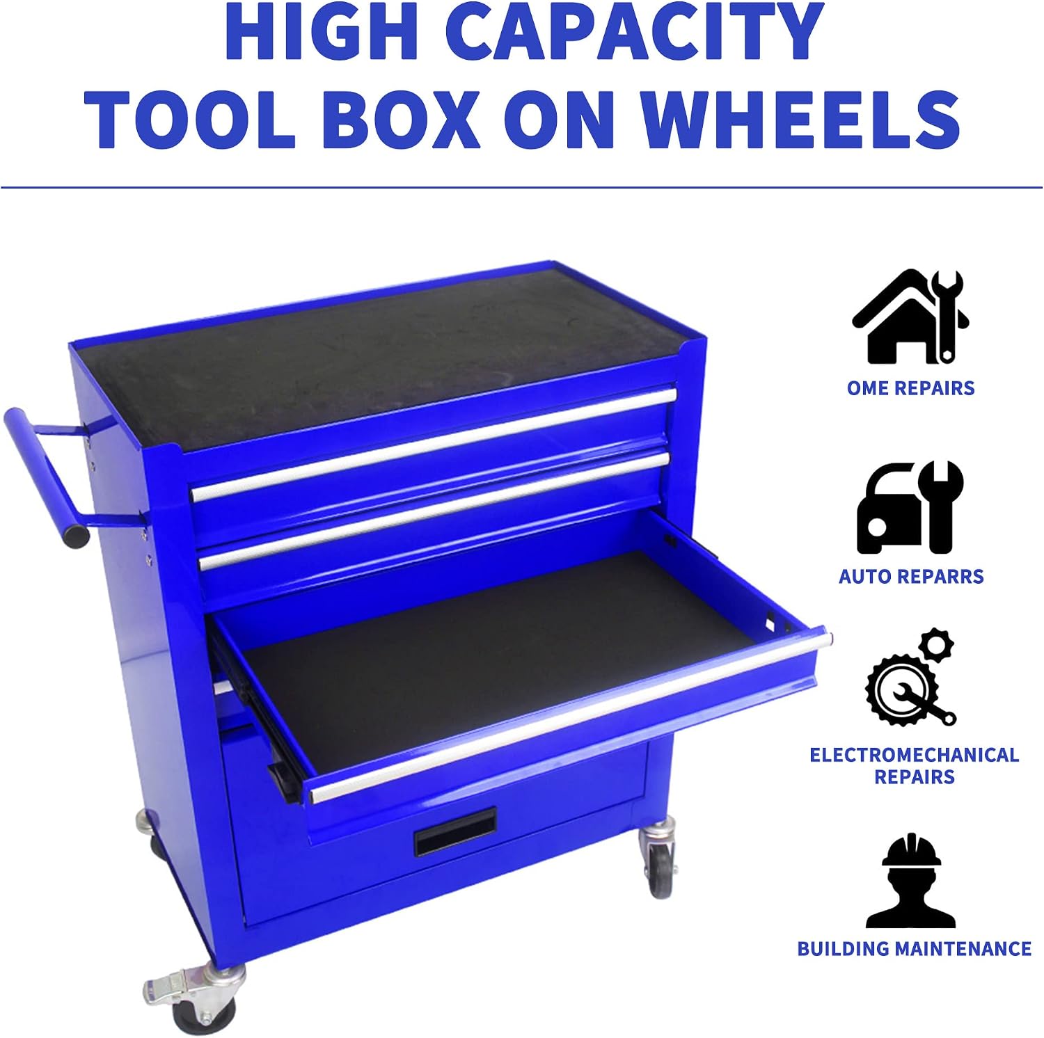 Larmliss Tool Cart on Wheels 24.4in，4 Drawers Rolling Tool Box，Locked Drawers Storage Organizer Cabinet for Garage, Warehouse, Repair Shop, Workshop