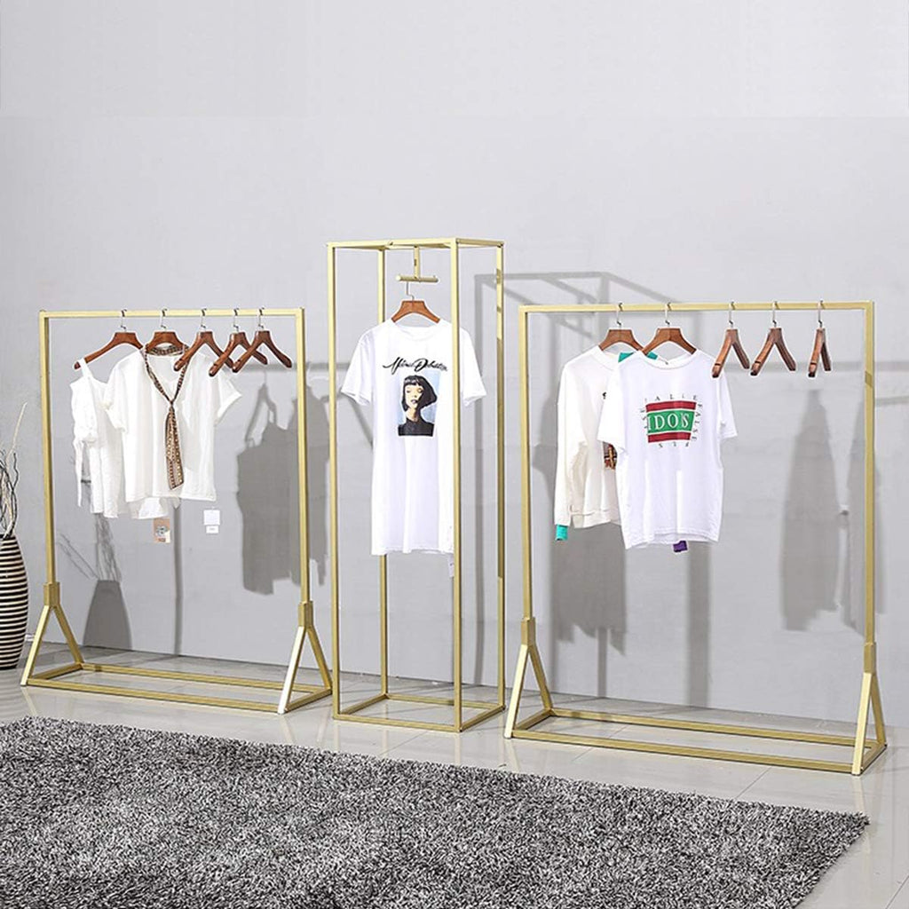 Modern Clothes Retail Heavy Duty Garment Racks,Metal Clothing Store Hanger Storage Shelves,Floor-Standing Display Rack (Gold Square Tube, 71' H)