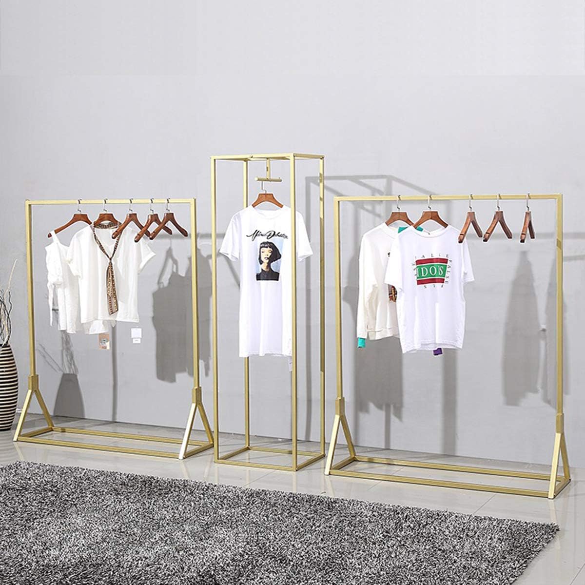 Modern Clothes Retail Heavy Duty Garment Racks,Metal Clothing Store Hanger Storage Shelves,Floor-Standing Display Rack (Gold Square Tube, 71' H)