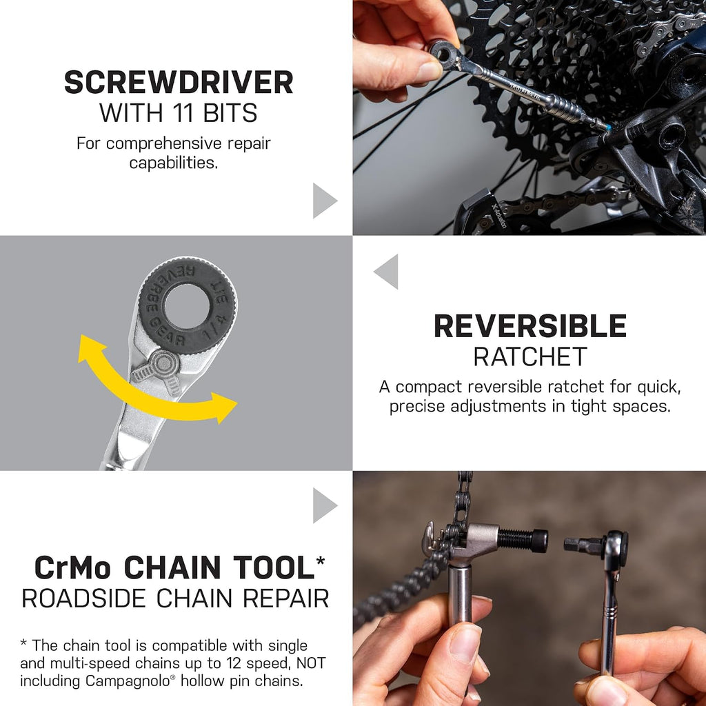 Topeak Ratchet Rocket Lite NTX+ Bike Repair Tool Kit – 19 Function Compact Multitool with Adjustable Torque TorqBit (2–6 Nm), Allen & Torx Bits, Phillips Driver, Chain Tool, Magnetic Bit Holder & Case | bike-hand-tools