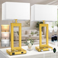 Table Lamps for Bedrooms Set of 2, 27.2'' Super Tall Modern Gold Lamps for Living Room Nightstand End Tables, Button Touch Control Bedside Lamps with 2 USB Ports, 3 Color Temp. E26 Bulbs Included