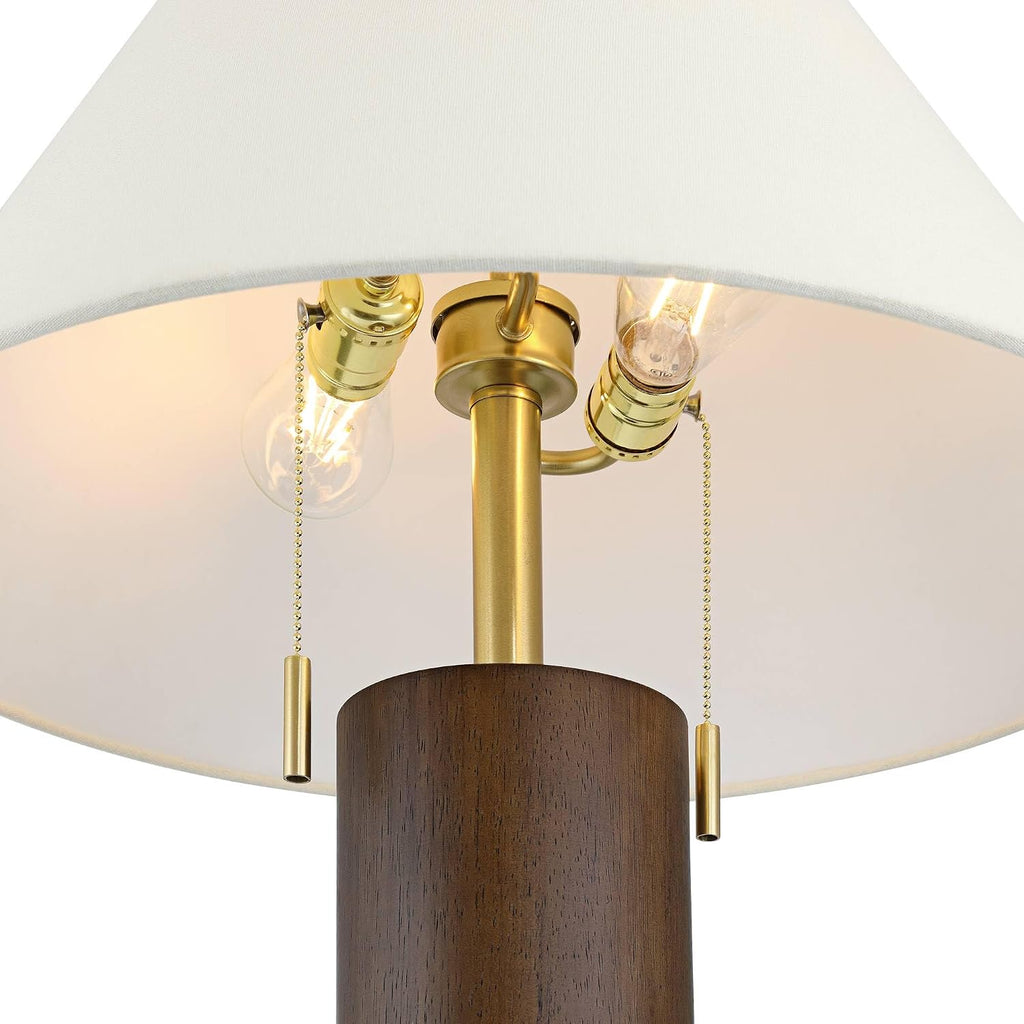 Possini Euro Design Madera Modern Desk Lamps 27 3/4' Tall Set of 2 with USB Port Brass Wood for Home Office Living Room Bedroom House Bedside Nightstand Reading Console Entryway Kitchen Dining