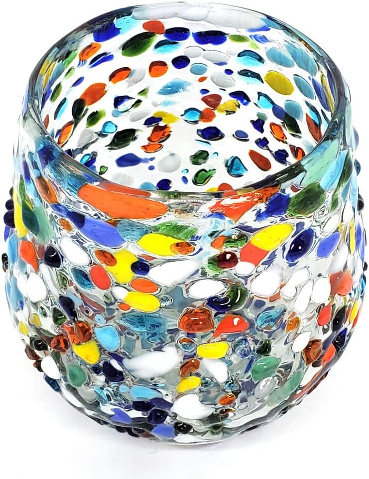 Confetti Rocks 16 oz Stemless Wine Glasses (set of 6), Recycled Glass, Lead-free, Toxin-Free (16oz Stemless)