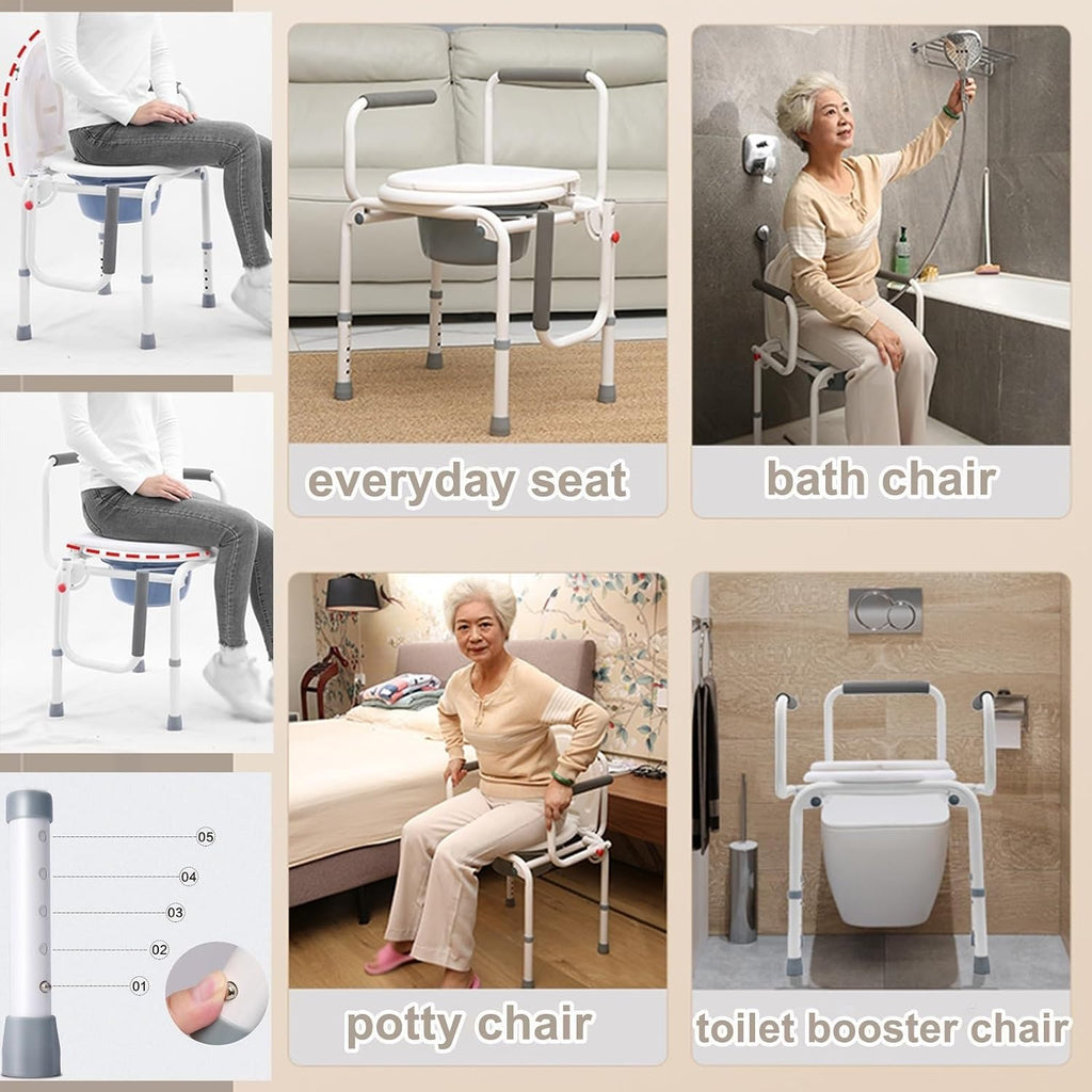 Handicap Shower Chair for Bathtub with Arms Bedside Commodes for Seniors 4 in-1 Raised Toilet Seat Riser and Frame Accessibility for Pregnancy, Post Surgery