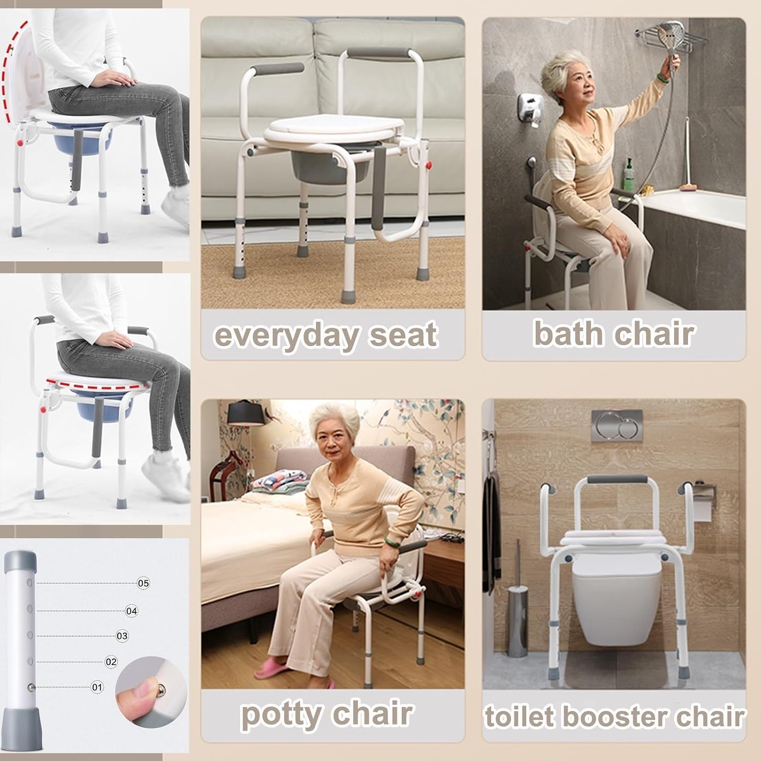 Handicap Shower Chair for Bathtub with Arms Bedside Commodes for Seniors 4 in-1 Raised Toilet Seat Riser and Frame Accessibility for Pregnancy, Post Surgery