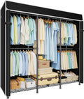 ULIFHOME E14C Heavy Duty Closet Organizer System，Freestanding Clothing Racks for Hanging Clothes，Adjustable Garment Rack 58' W × 16' D × 77' H Hold 860 lbs，Black Rack with Black Dustproof Cover