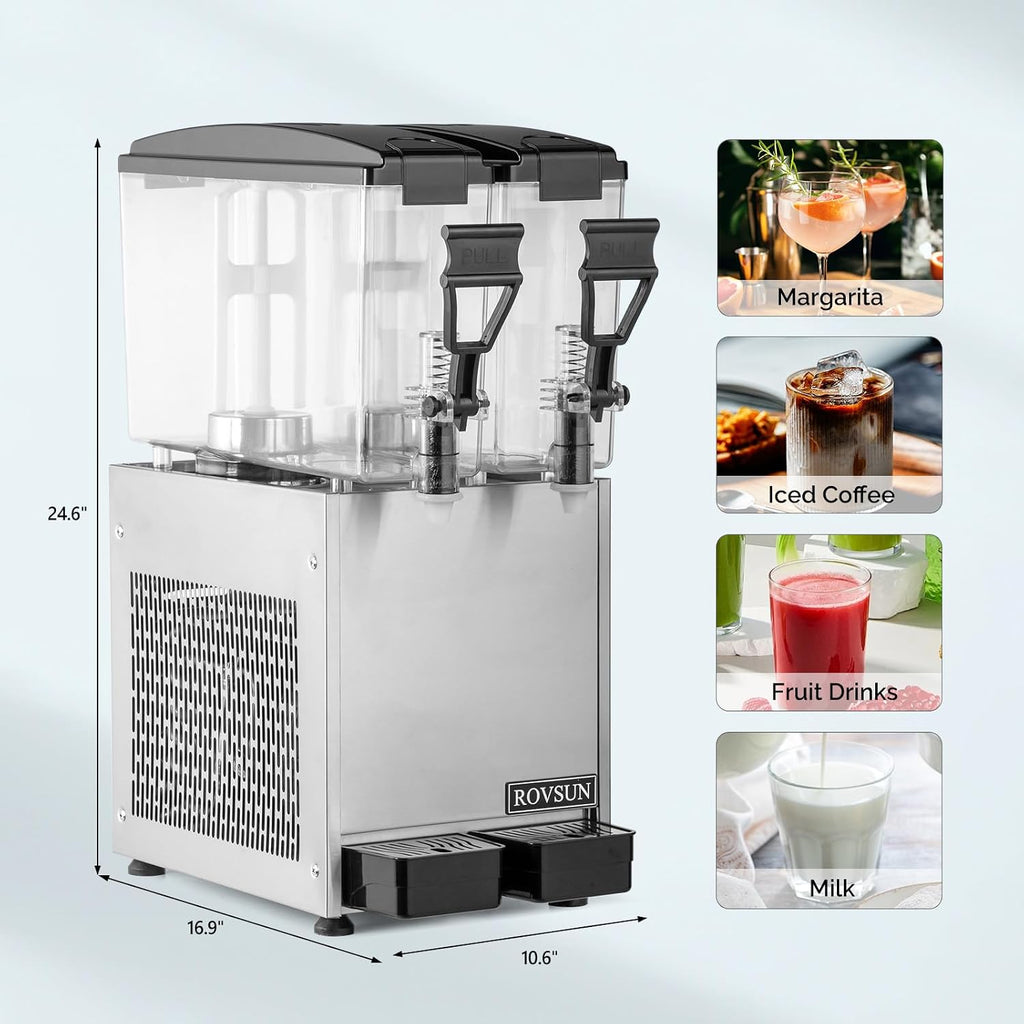 ROVSUN Commercial Juice Dispenser 2.6Gal X 2 Tanks, Cold Drink Dispenser Commercial Beverage Dispenser Stainless Steel with Thermostat Controller for Home Restaurant Bar Party 110V/60HZ