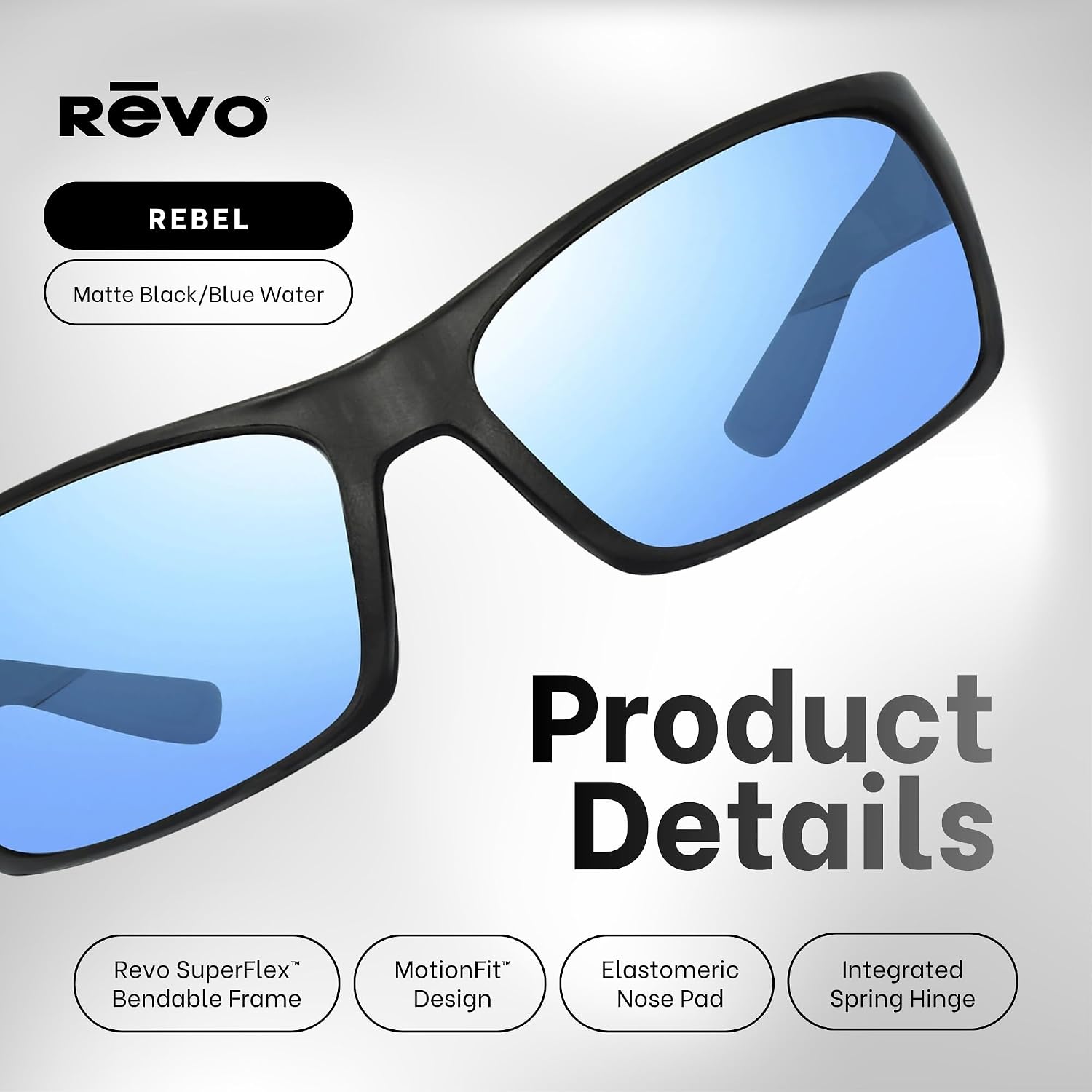 Revo Rebel 64MM Wraparound Rectangular Sunglasses For Men For Women + Bundle Leash + BUNDLE with ACCESSORY EYEWEAR