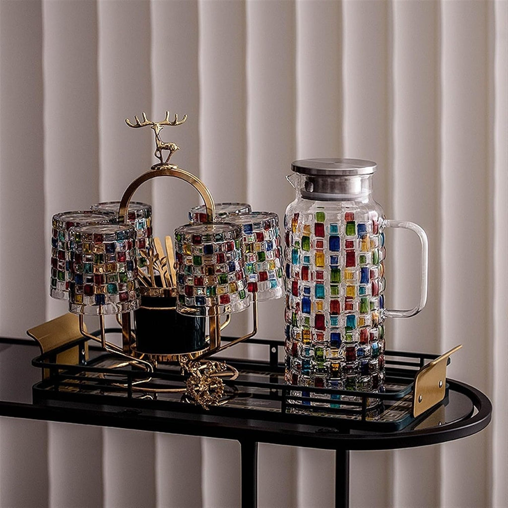 Beverage Serveware Water set, cup, tea cup, home set, living room tea set, glass drinking cup, home with cup holder Water Carafe