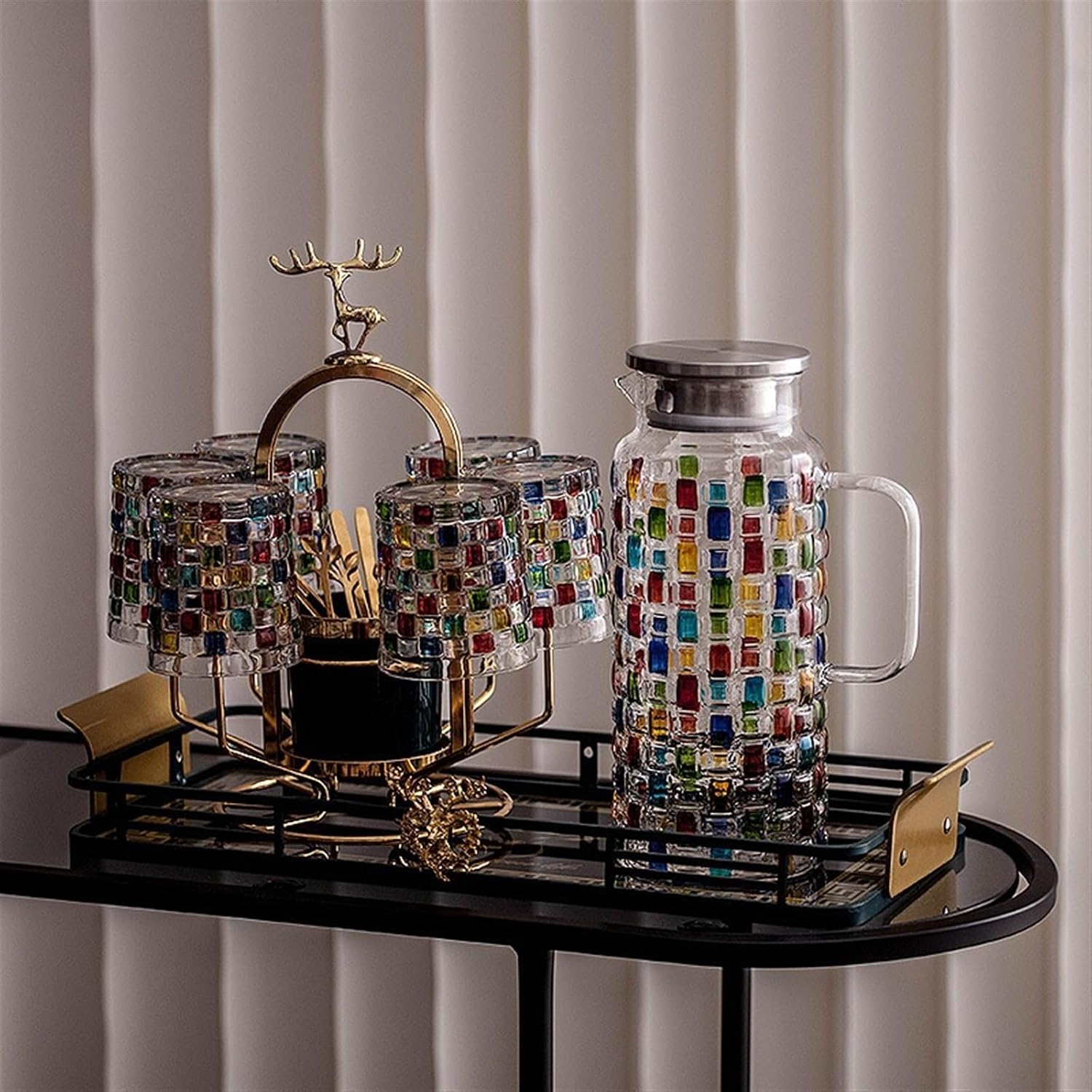 Beverage Serveware Water set, cup, tea cup, home set, living room tea set, glass drinking cup, home with cup holder Water Carafe