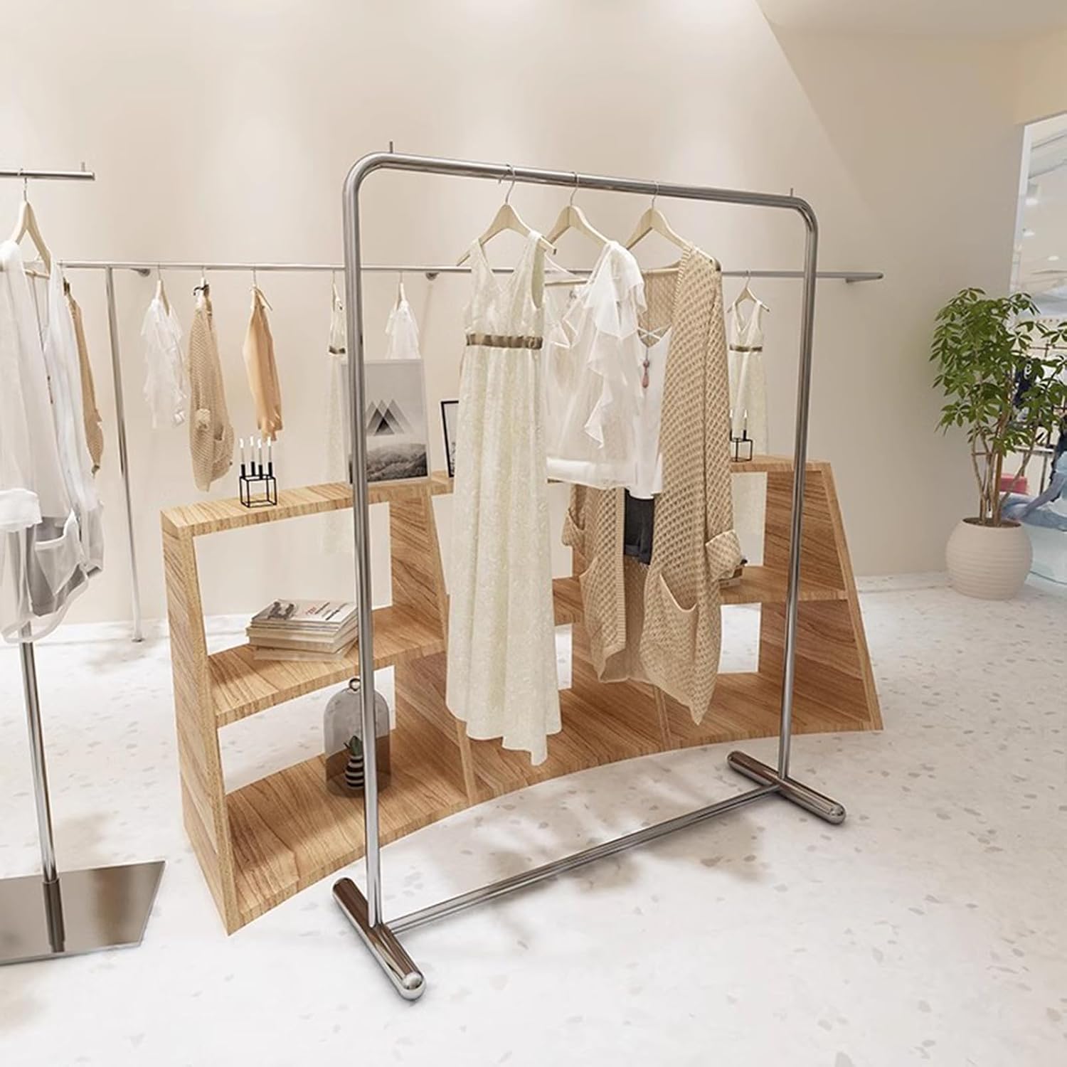 Garment Rack Heavy Duty Clothing Rack For Hanging Clothes, Silver Stainless Steel Clothes Rail, Load Capacity 280 Lbs, Bedroom Laundry Room Coat Rack, Freestanding Retail Display R(Size:100X40X150CM)