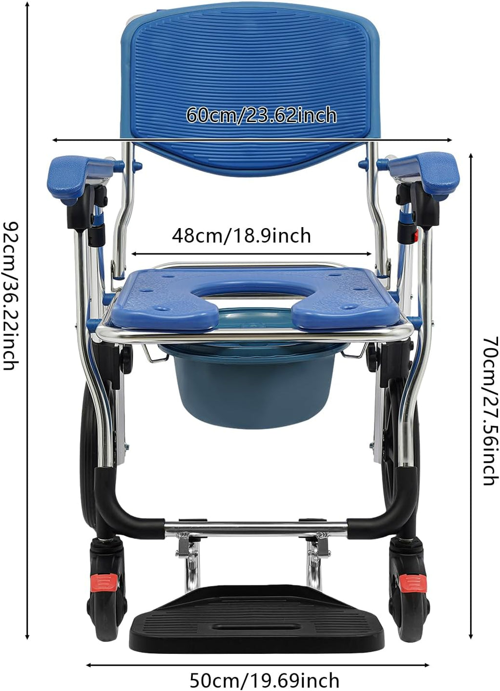 Adjustable Shower Commode Wheelchair, 275lbs Capacity Aluminum Shower Chair, Padded Seat & Commode Opening - Portable Bathroom Wheelchair for Adults, Elderly, Patient Home Care