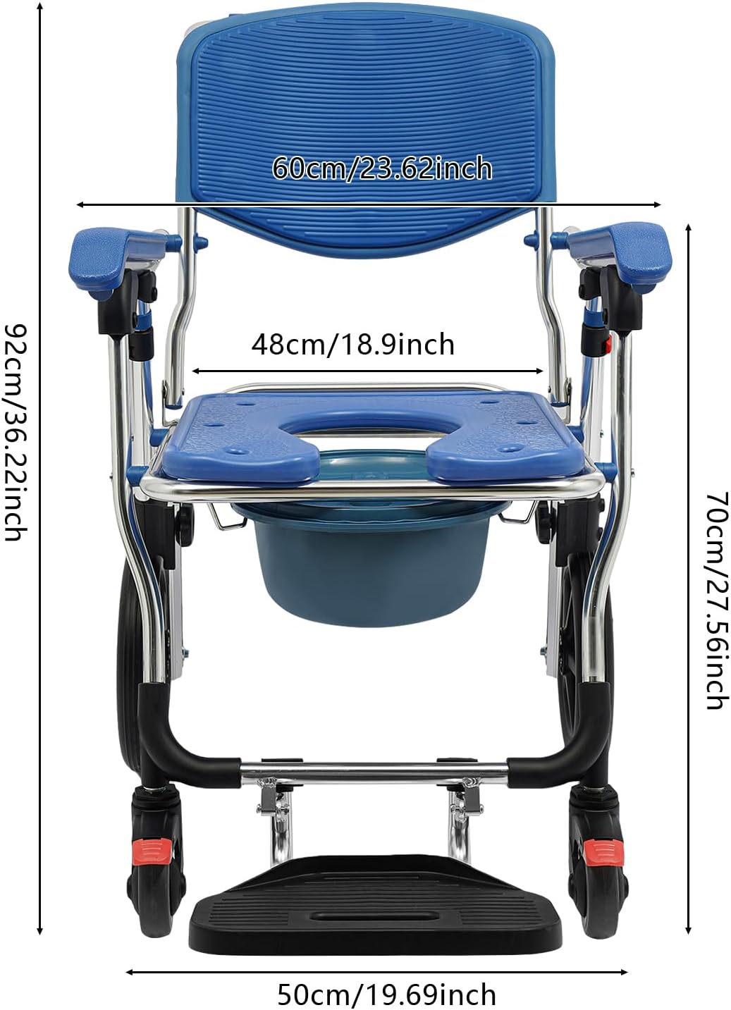 Adjustable Shower Commode Wheelchair, 275lbs Capacity Aluminum Shower Chair, Padded Seat & Commode Opening - Portable Bathroom Wheelchair for Adults, Elderly, Patient Home Care