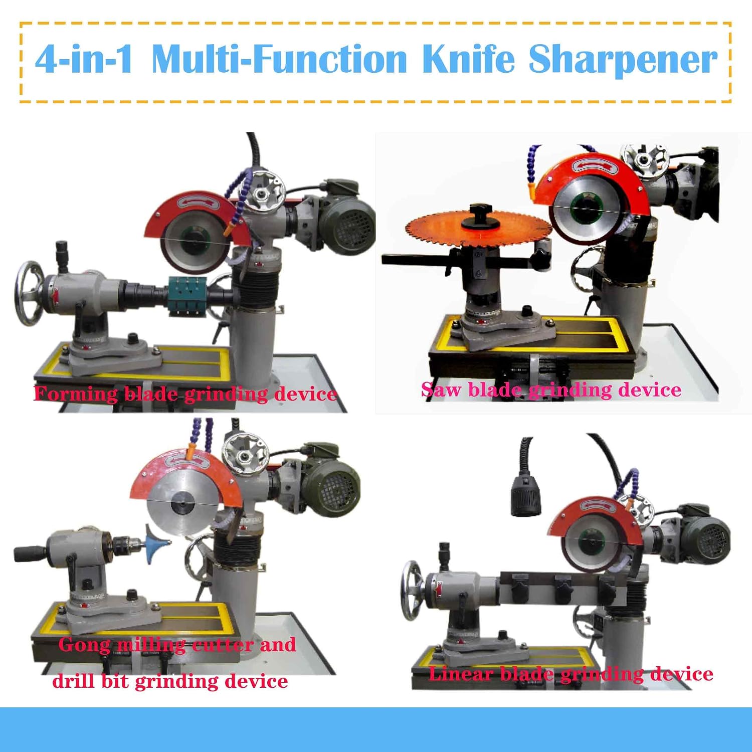 220V 4-in-1 Multi-Tool Sharpener with Speed Control, 370W Power & 150mm Grinding Wheel for Sharpening Saw Blades (Ø90-630mm), Router Bits, Planer Knives & Carbide Blades 3500RPM